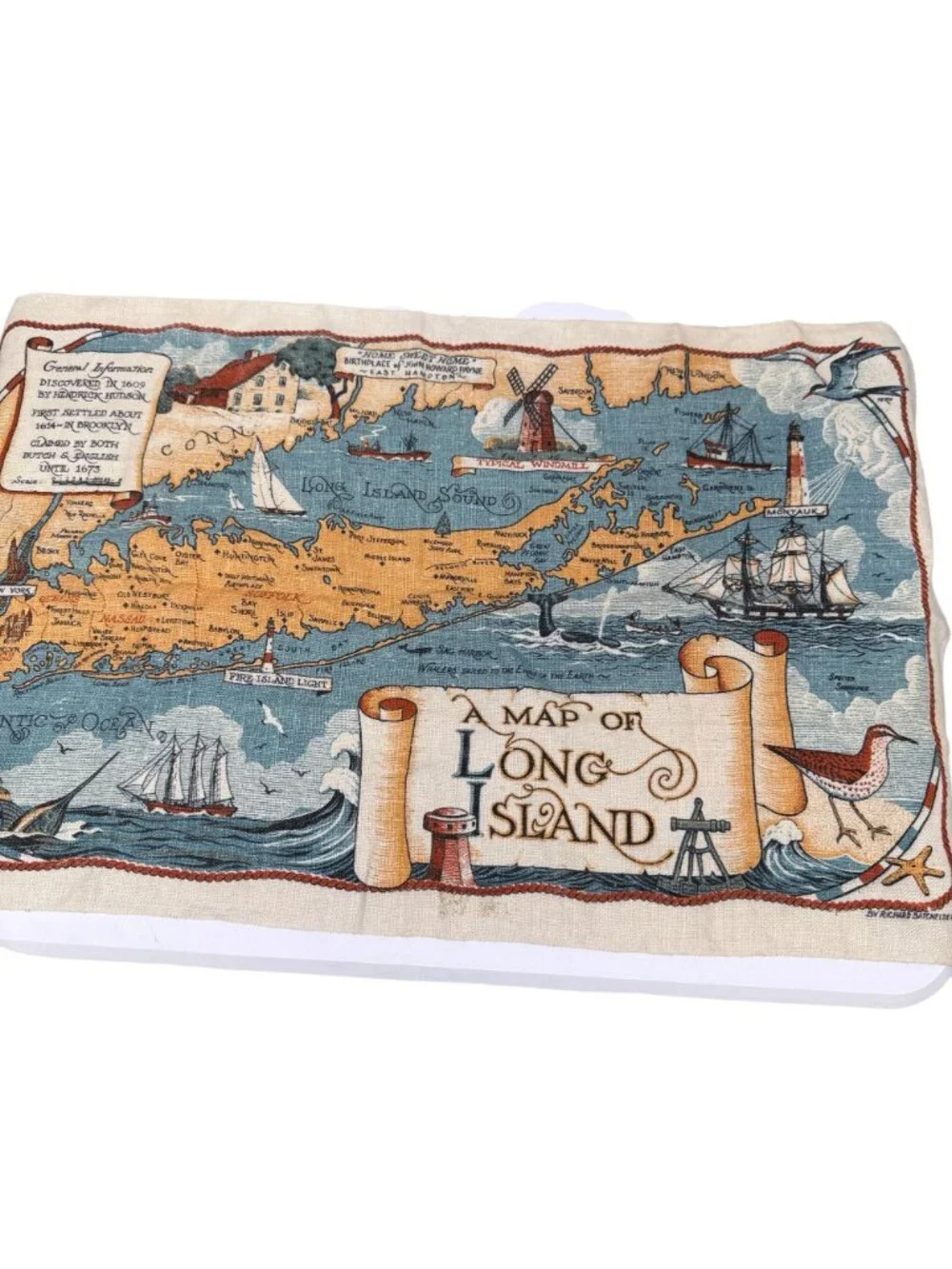 Vintage Tea Towel Map Of Long Island Kay Dee Linen Kay Dee